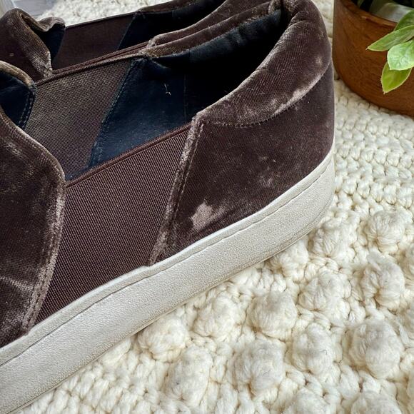 VINCE Women's Sz 10 Warren Velvet Platform Slip On Sneaker Shoes Chocolate Brown - Picture 5 of 15